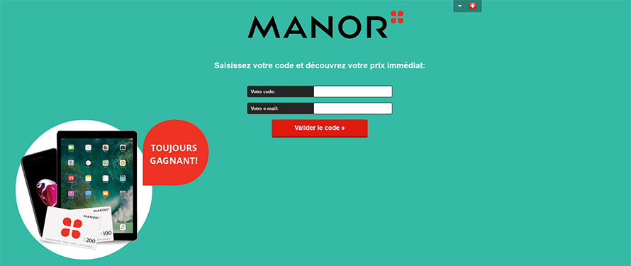 Site manor - entrer le code et l'email