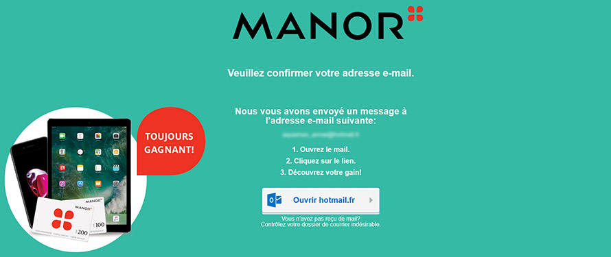 Site de Manor - Confirmer l'adresse email