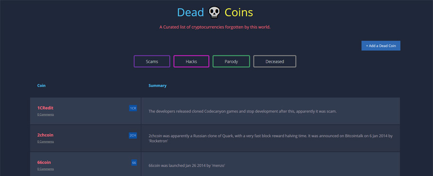 DeadCoins - le cimetière des cryptos